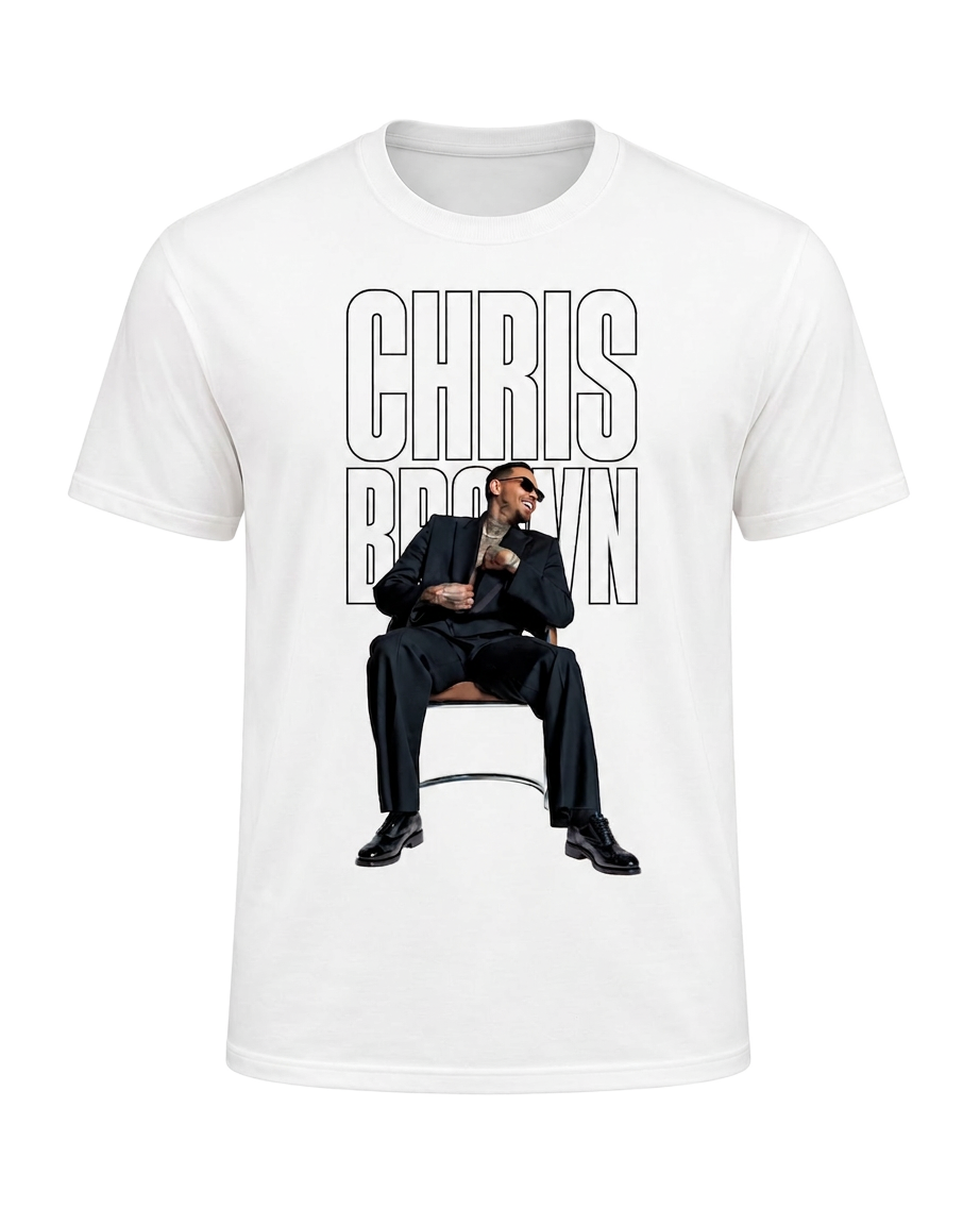 White Chris Brown graphic t-shirt merchandise mockup